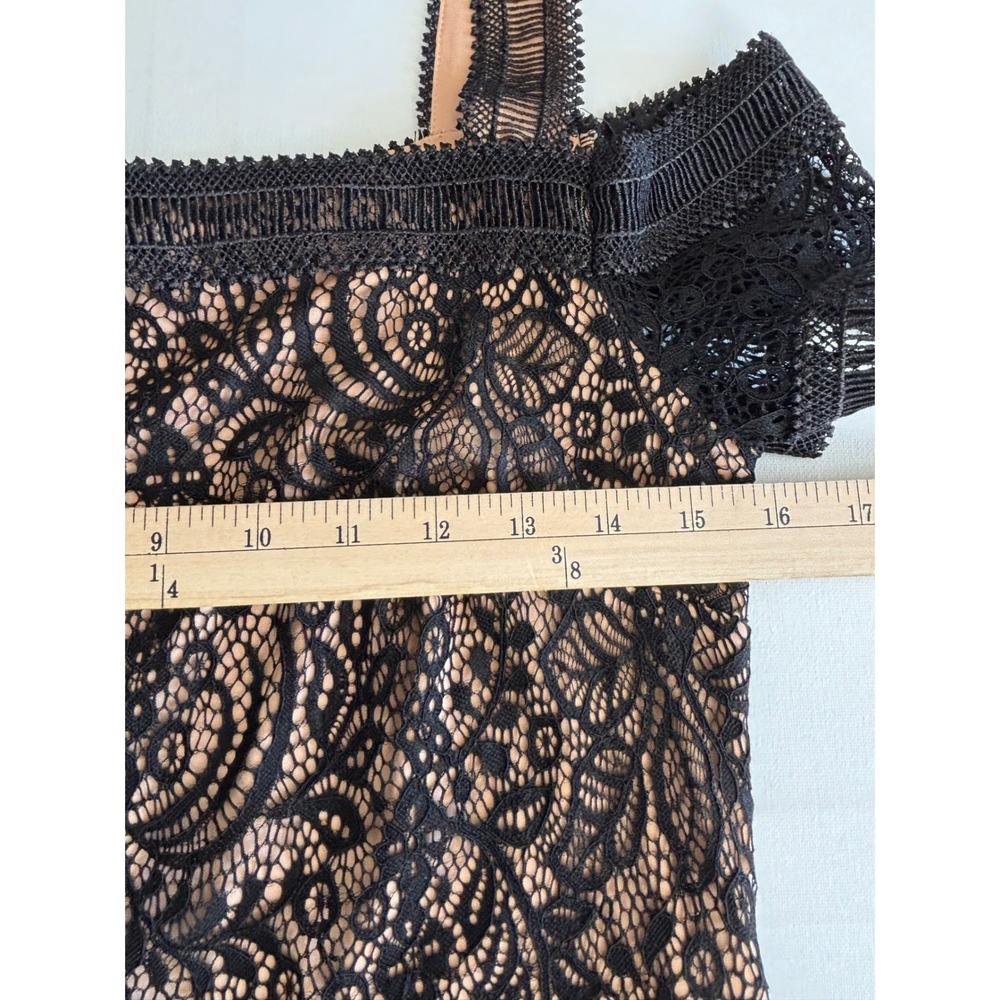 Rachel Rachel Roy Black Lace Cold Shoulder Midi Sheath Dress Tan Lining Size 10 - Picture 8 of 12